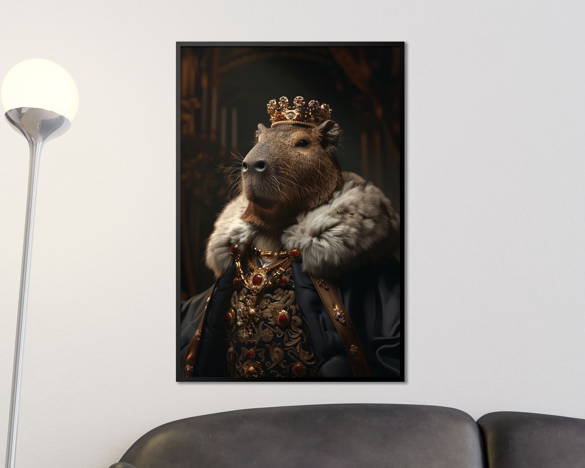 Royal Capybara In Gold Crown Fur Trimmed Regal Animal Portrait Poster - Image 3