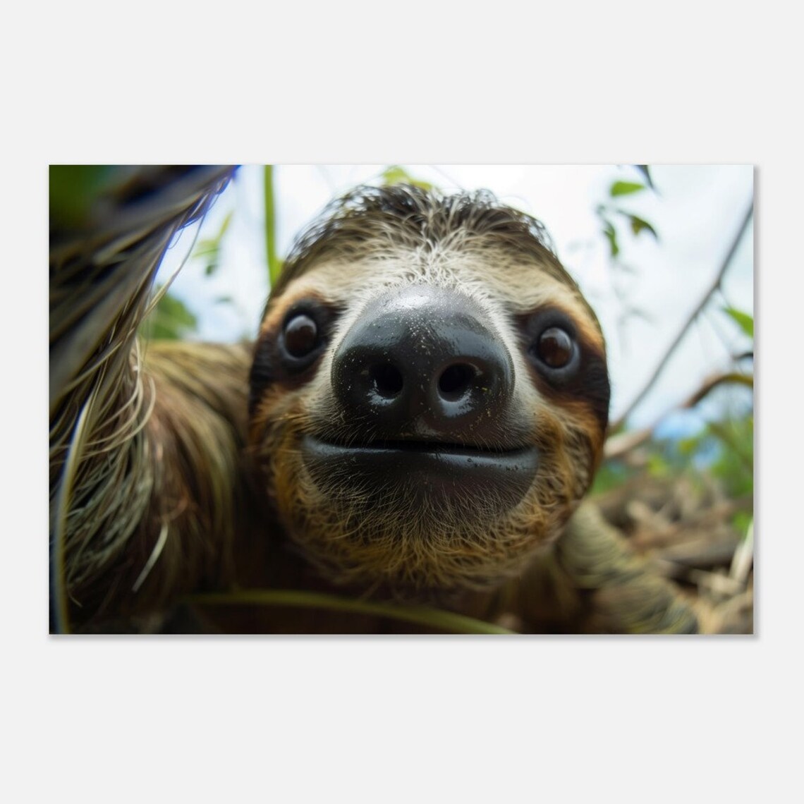 Sloth Extreme Close Up Smiling Face Funny Cute Wildlife Photo Wall Art Poster - Image 4