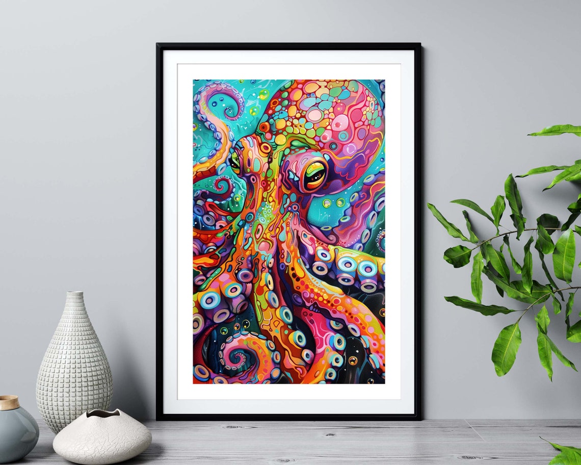 Psychedelic Octopus Color Explosion Abstract Ocean Wall Art Print - Image 4