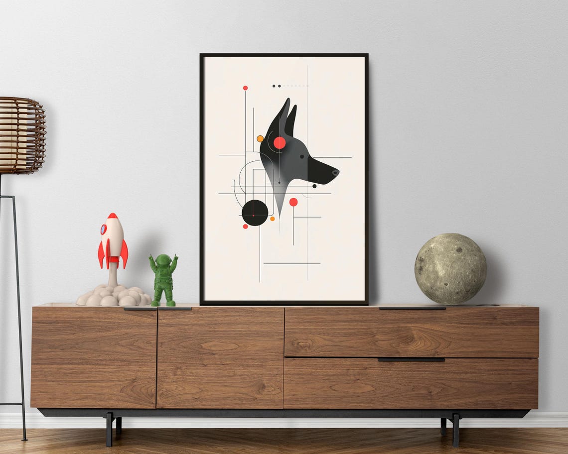 Geometric Black Dog Head Minimalist Bauhaus Line Art Modern Print - Image 3