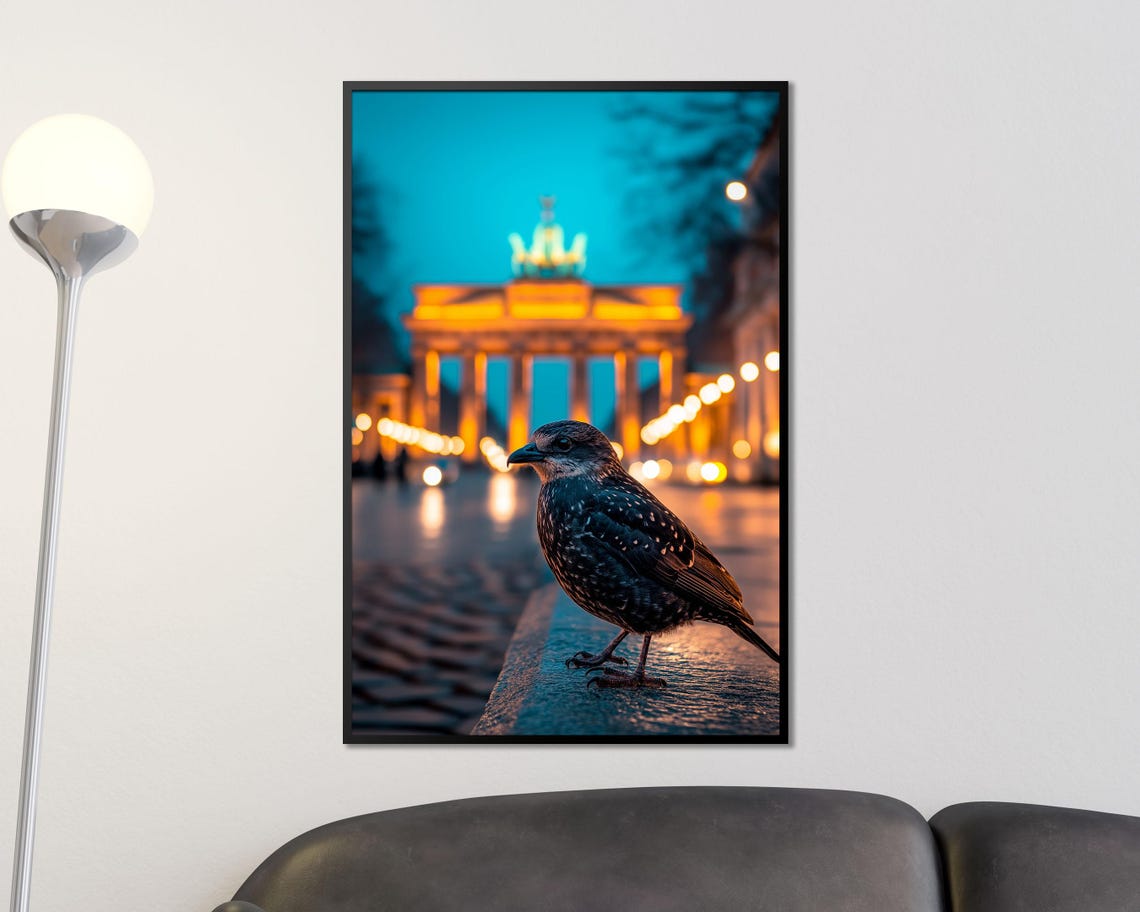 Berlin Brandenburg Gate Night Lights Starling Bird City Photo Poster - Image 4