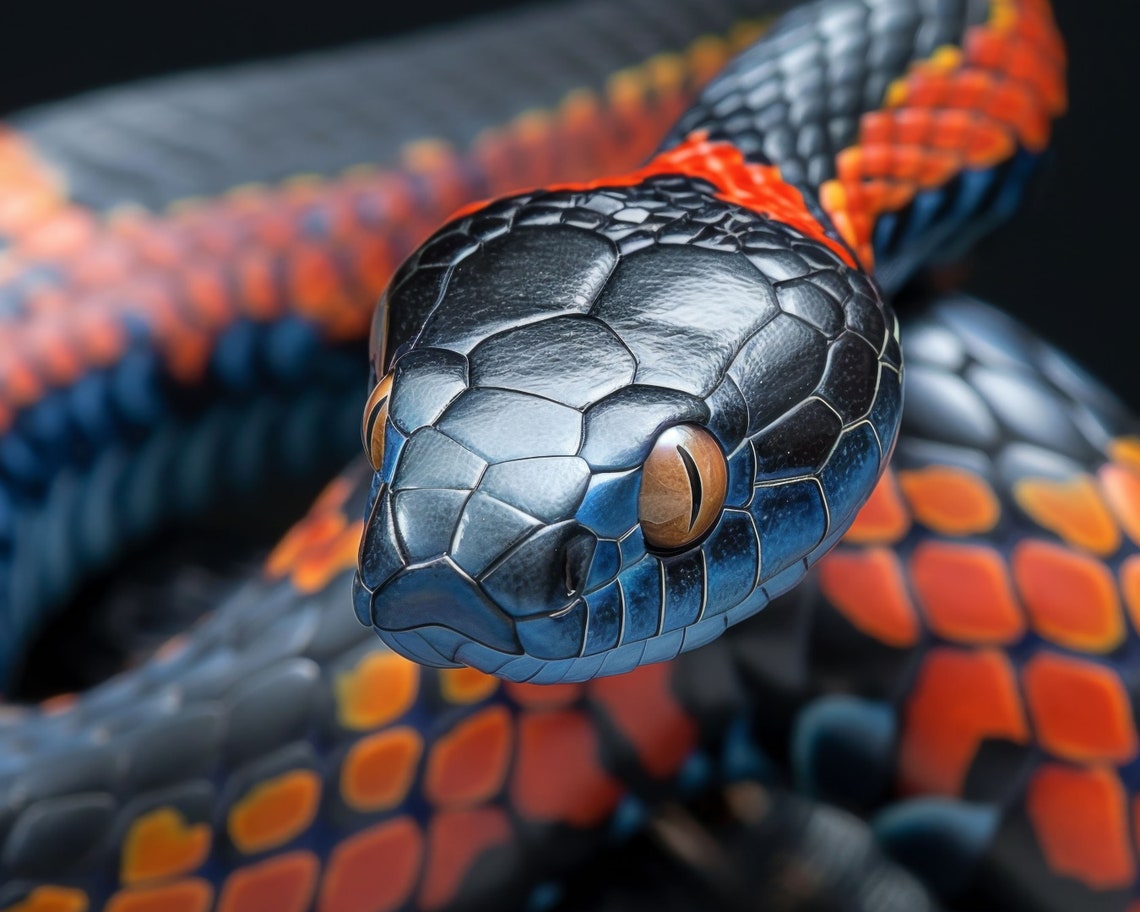 Vivid Red Black Checkered Snake Bold Reptile Modern Wall Art Print - Image 4