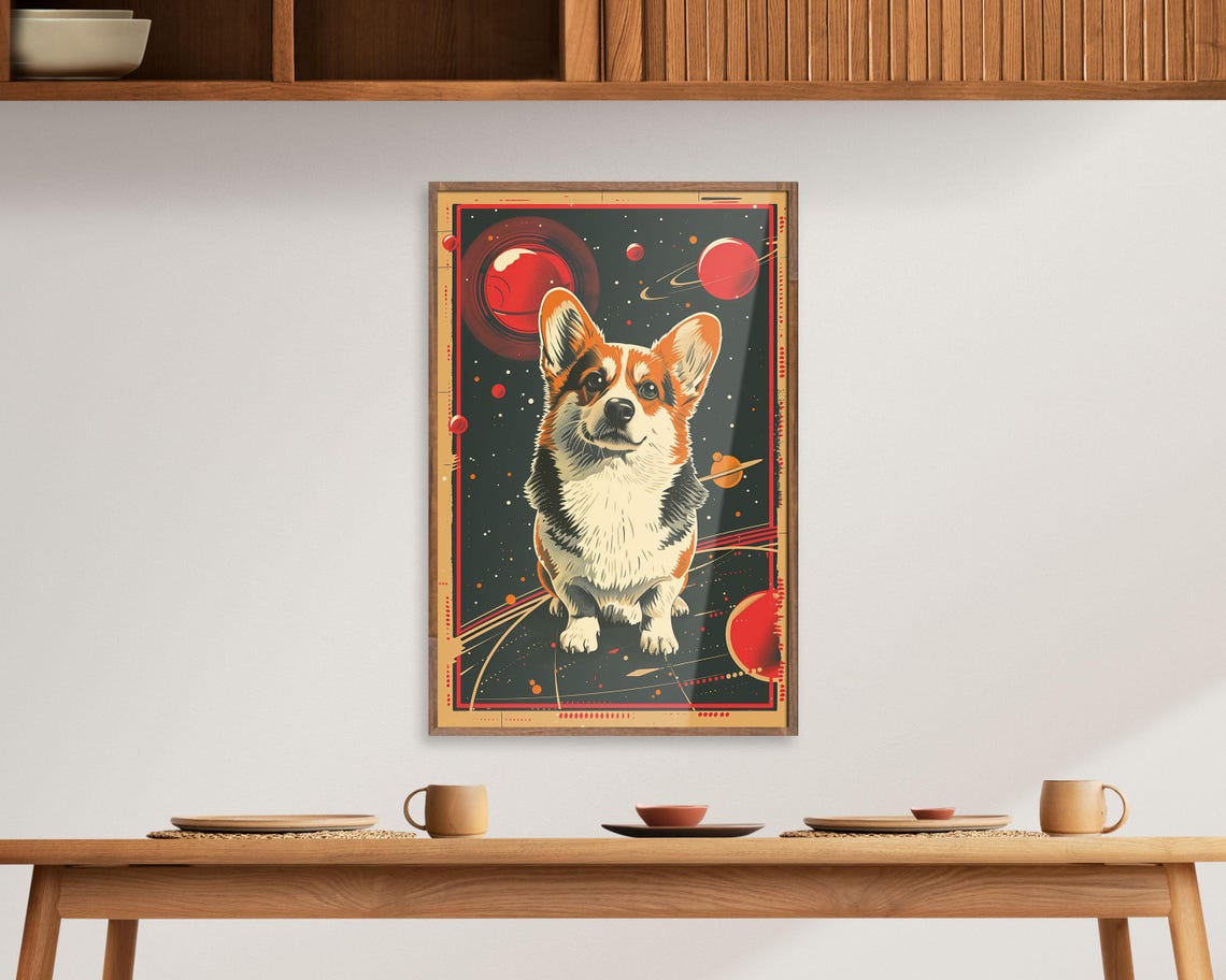 Corgi Dog In Retro Space Poster With Planets Cosmic Art Print - Image 5