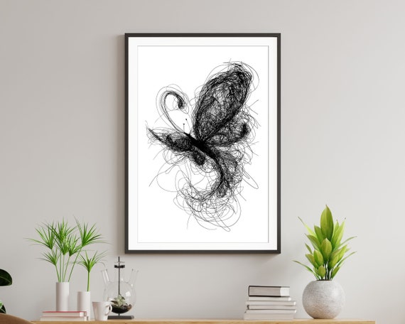 Doodle Abstract Butterfly Art Poster Animal Line Drawing Modern Wall Art Unique Gift For Art Lovers Black And White Butterfly Print