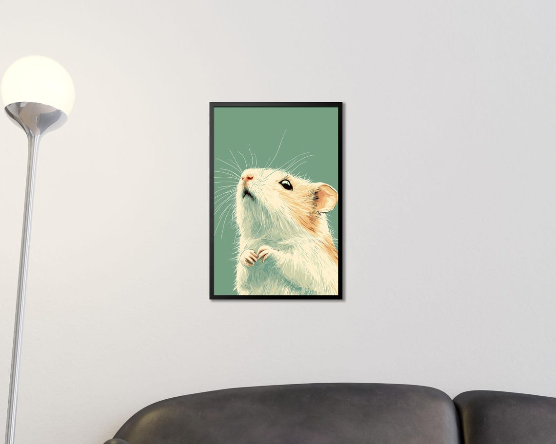 Cream Hamster Looking Up Minimalist Sage Green Background Wall Art - Image 2