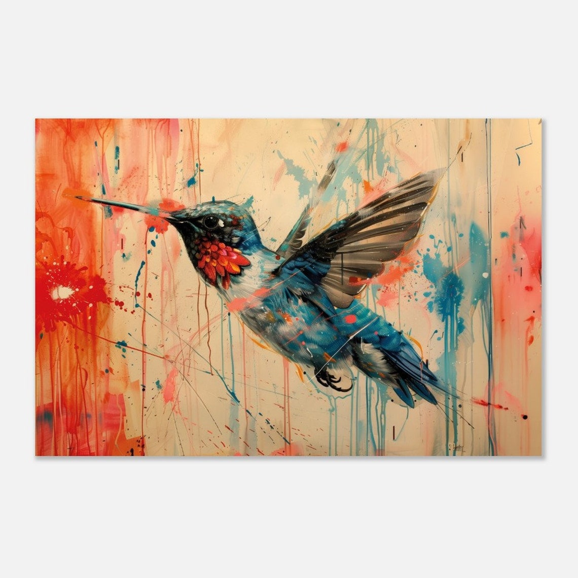 Microcosm Hummingbird In Flight Macro Painting Vibrant Splash Poster - Image 3