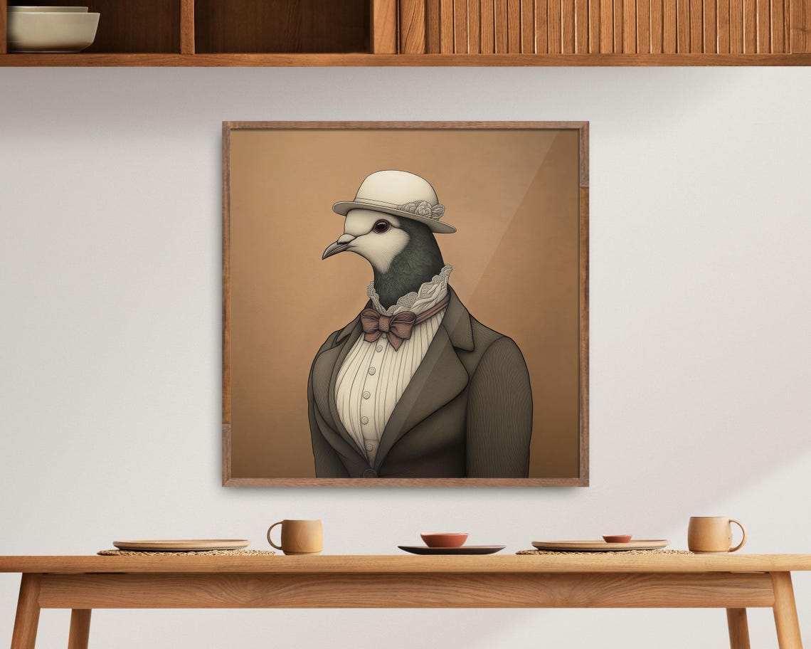 Elegant Lady Pigeon In Hat And Bow Tie Vintage Bird Art Poster - Image 3