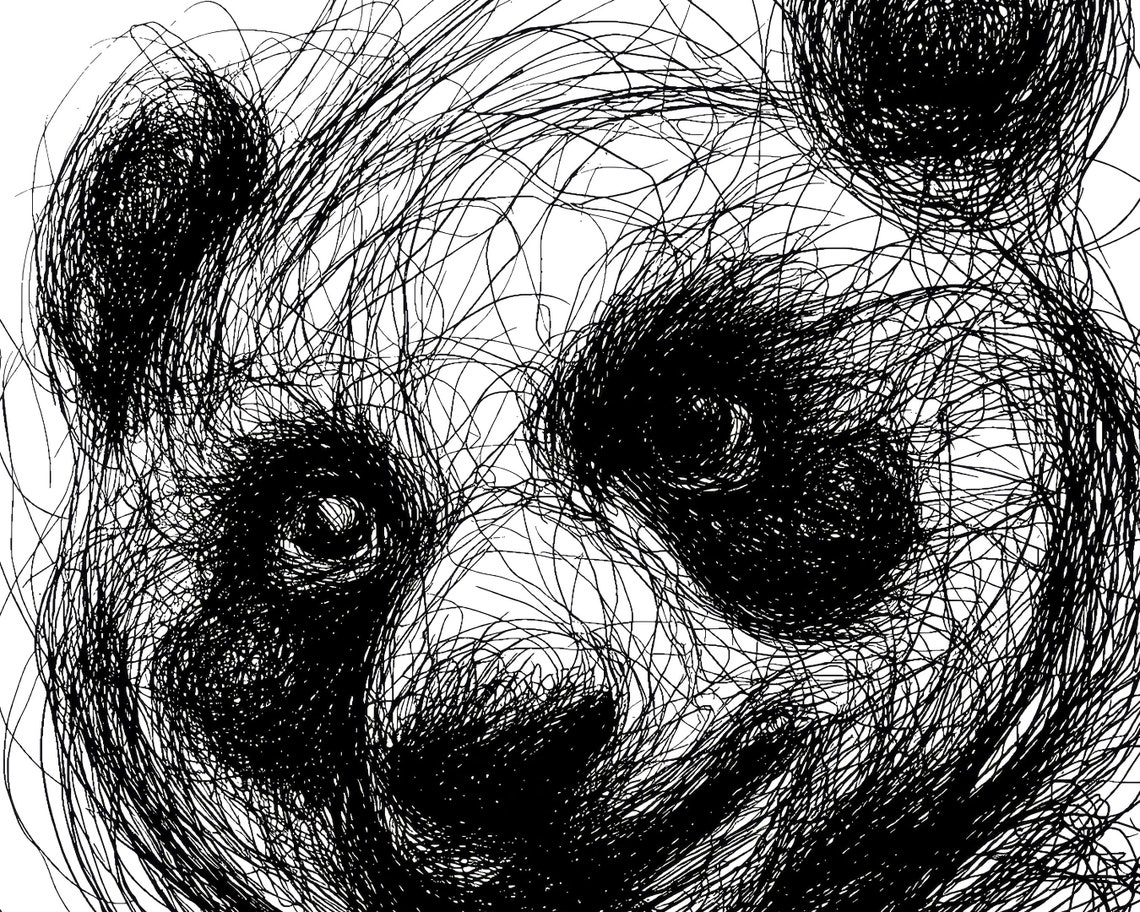 Giant Panda Head Scribble Art Black And White Line Drawing Print - Image 2