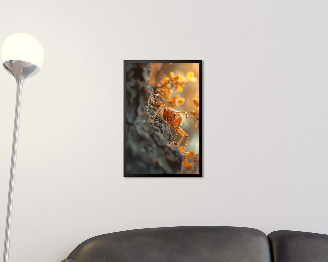 Amber Hornet Macro Photography Golden Light Insect Wall Poster - Image 2