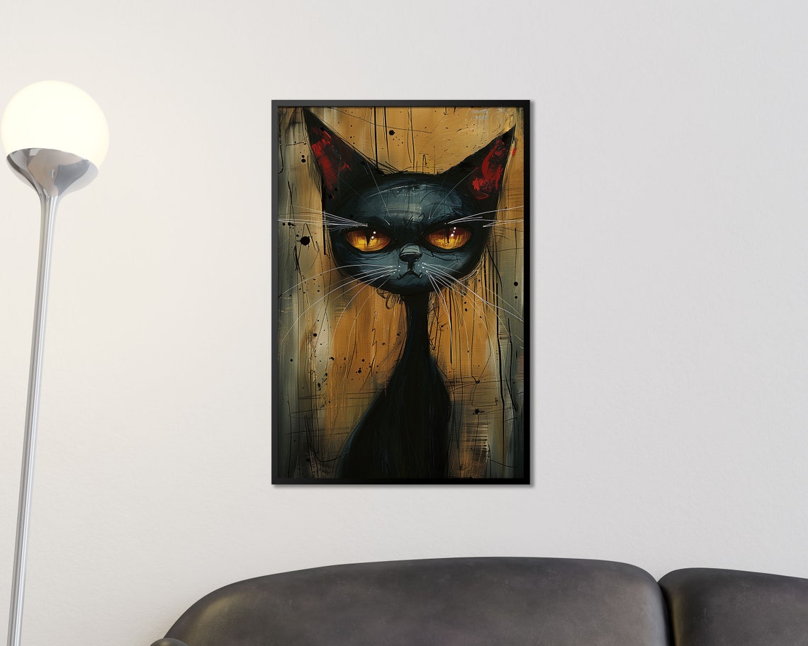 Gothic Black Cat Amber Eyes Grunge Dark Cat Lover Art Poster - Image 5