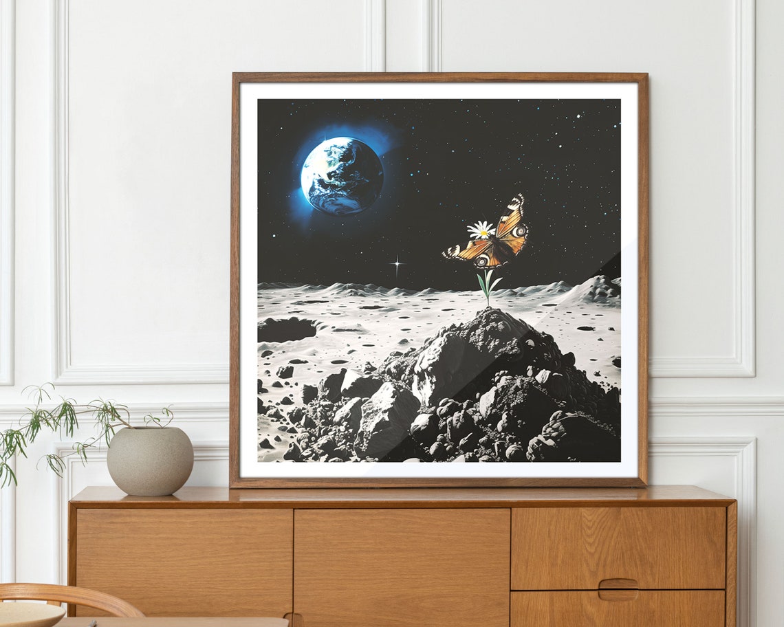 Butterfly On The Moon With Earth Glow Surreal Space Scene Poster - Image 5