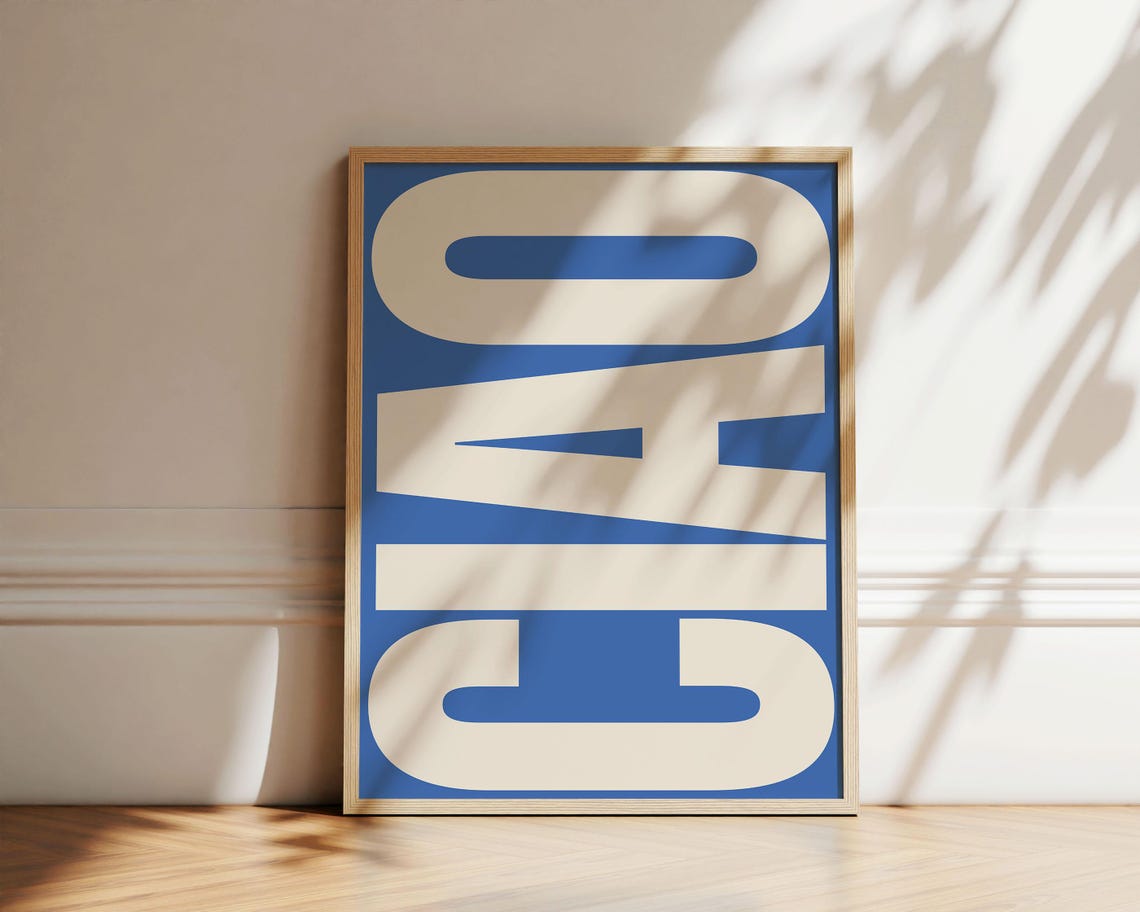Ciao Italian Hello Blue Bold Typography Retro Modern Trendy Poster