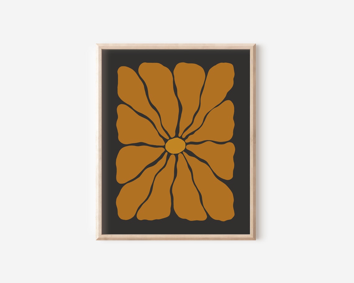 Retro Autumn Flower Illustration Mustard Black Groovy Poster - Image 2