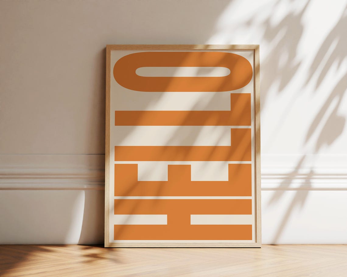 Hello Retro Bold Typography Burnt Orange Text Cream Wall Poster