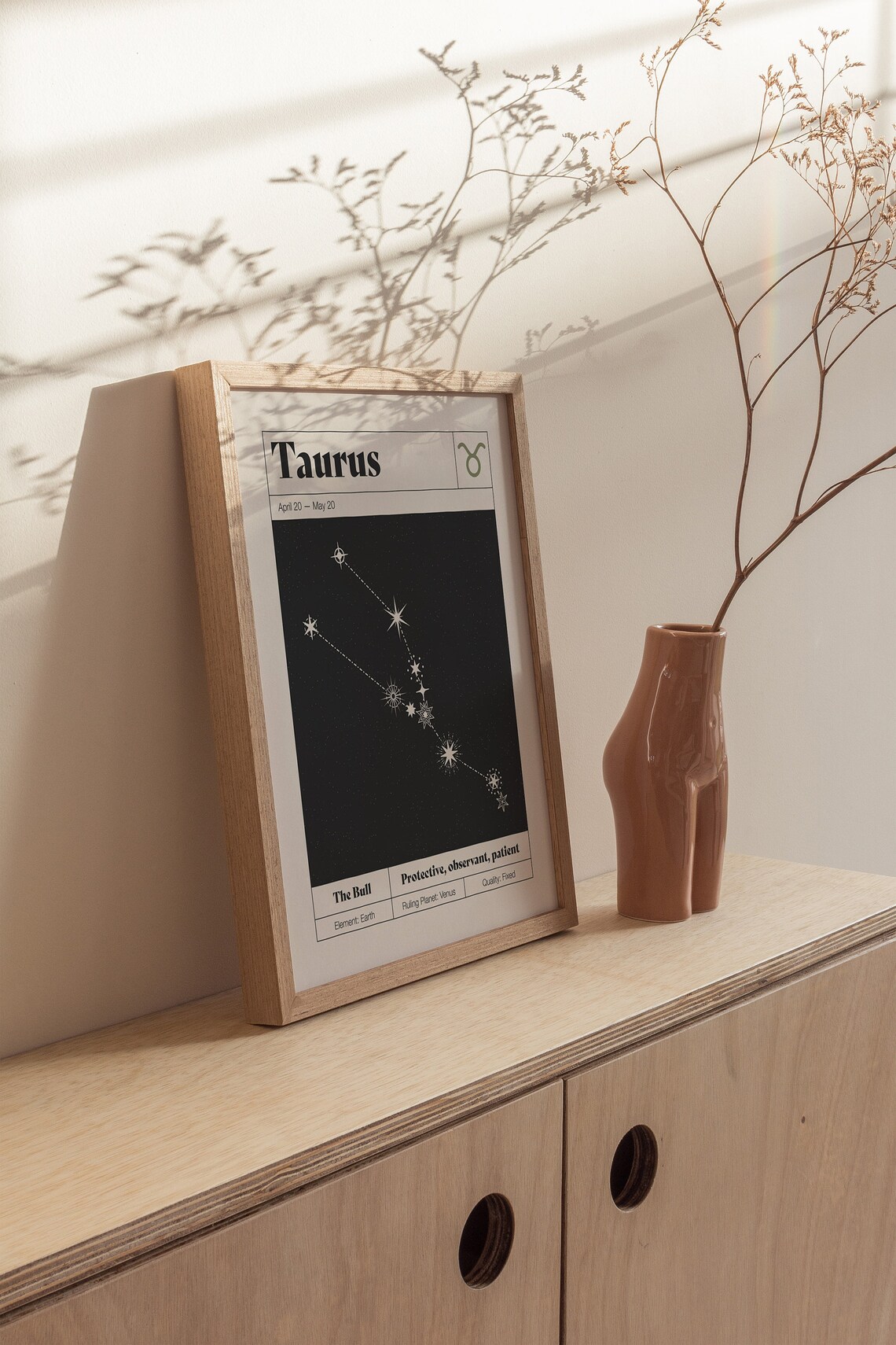Taurus Star Constellation Art Print, Neutral Astrology - Image 2