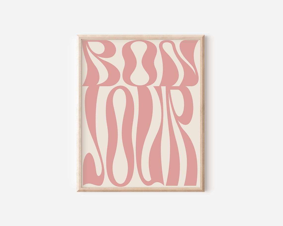 Bonjour Groovy Pink Wavy Typography Trendy Retro French Wall Art - Image 2