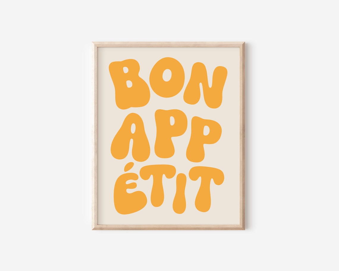 Bon Appetit Orange Groovy Retro Letters French Kitchen Wall Art