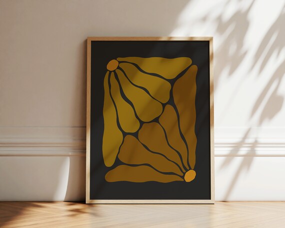 Olive Khaki Abstract Botanical Dark Black Organic Leaf Art Poster