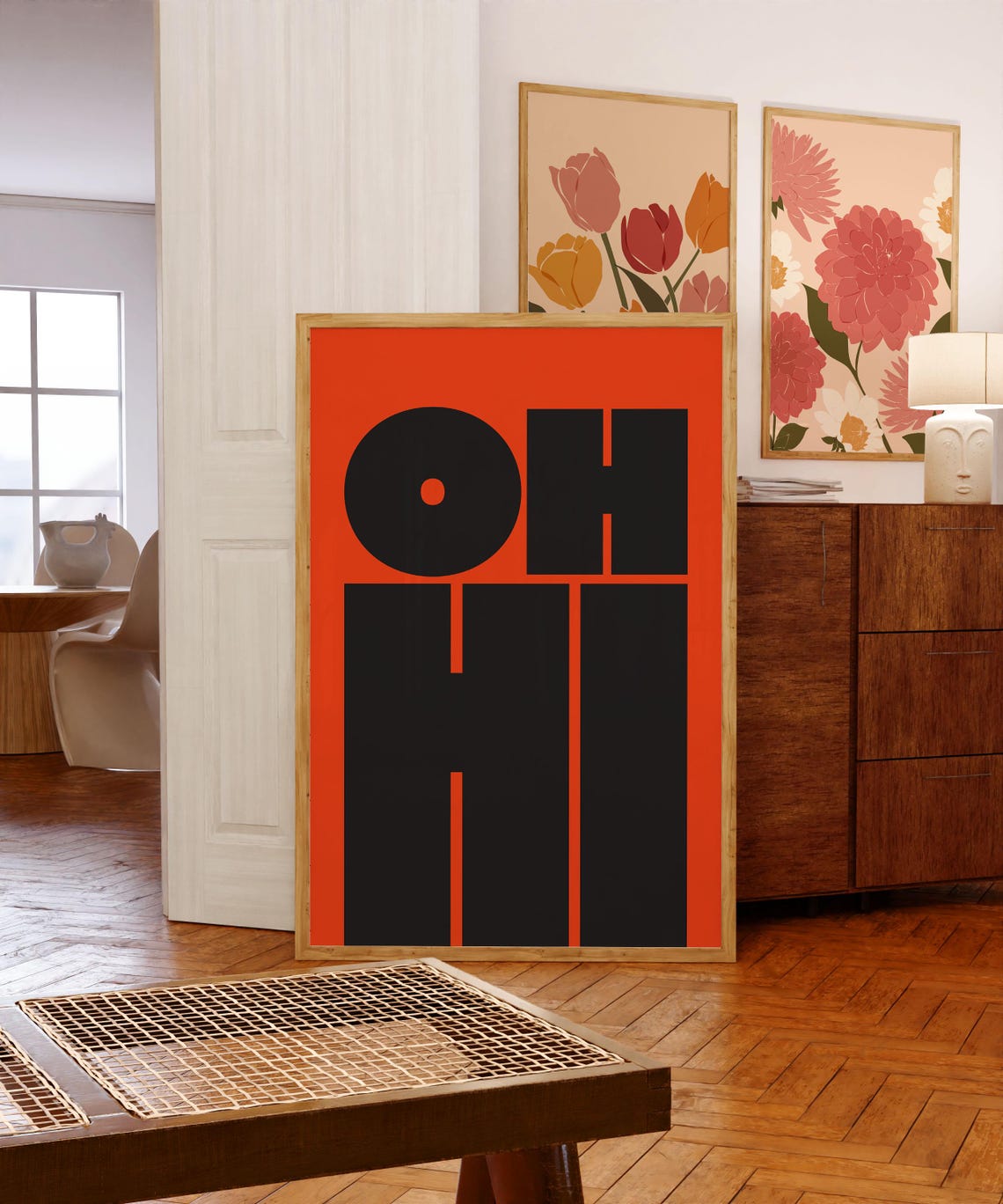 Oh Hi Bold Black on Orange Red Modern Typography Wall Decor Poster - Image 2