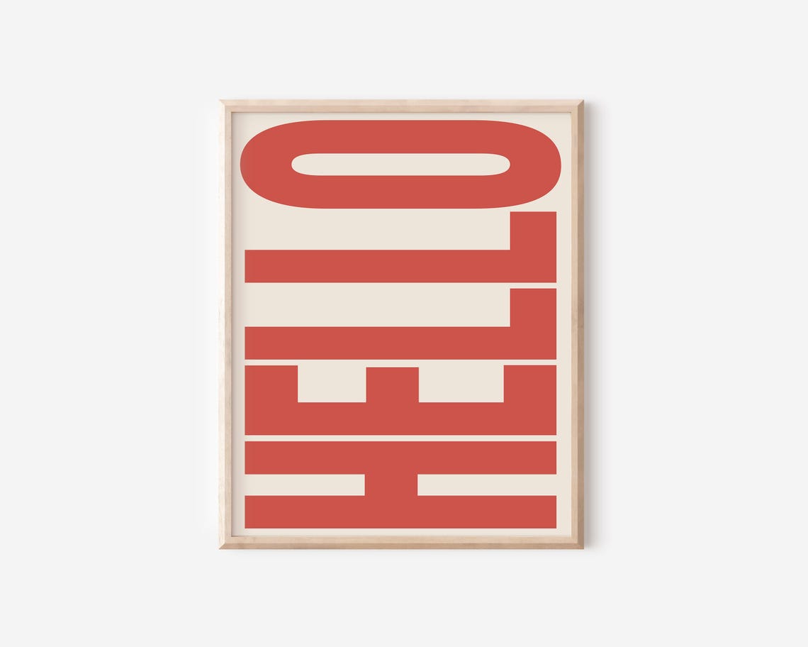 Hello Retro Greeting Bold Typography Warm Red Text Cream Poster - Image 2