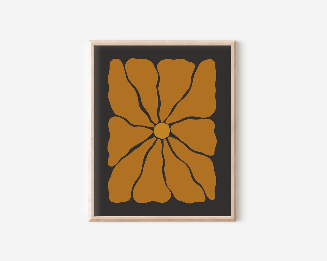 Honey Gold Retro Bloom Amber Center Classic Black Floral Poster - Image 2