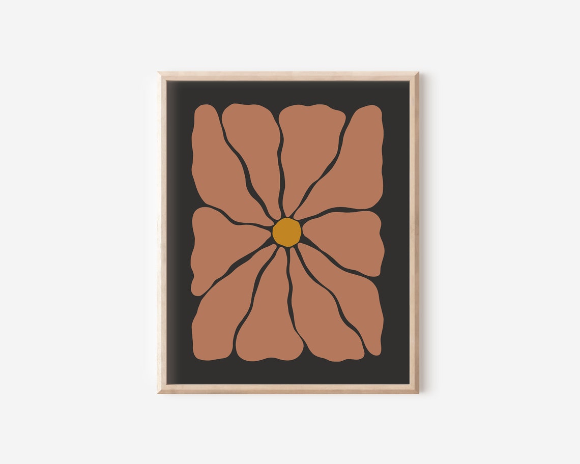 Retro Autumn Flower Illustration Terracotta Black Groovy Poster - Image 2