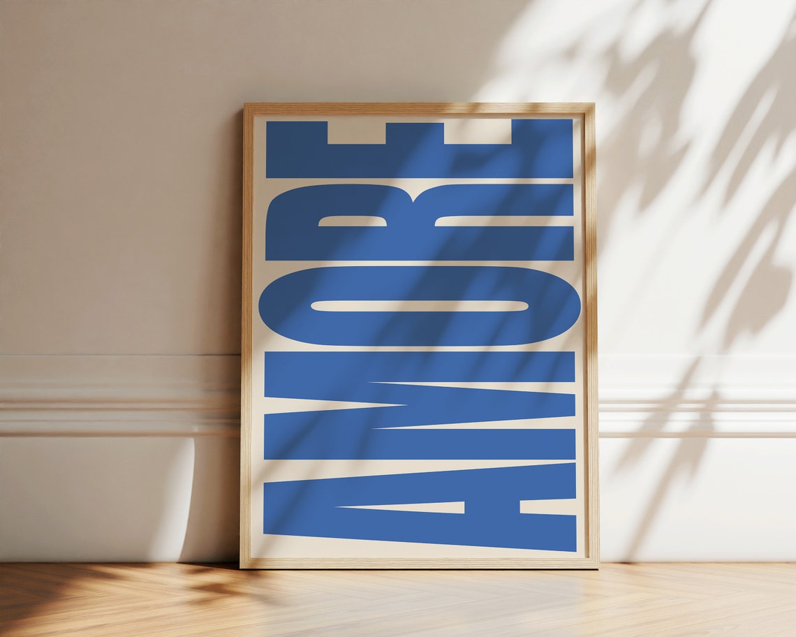 Amore Italian Love Word Blue Bold Typography Retro Modern Poster