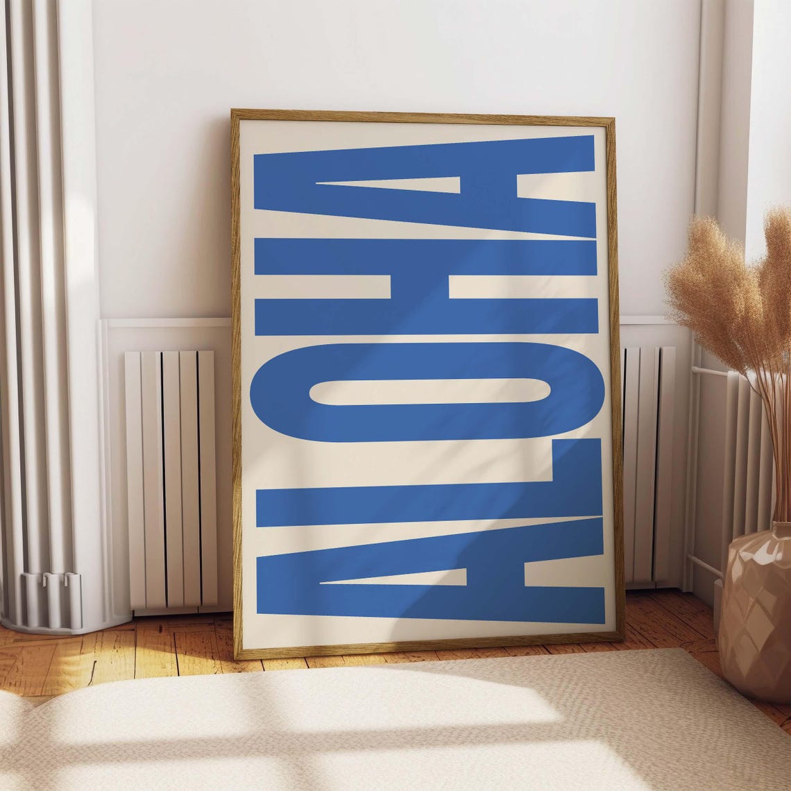 Aloha Bright Blue Block Letters Cream Retro Island Typography Poster