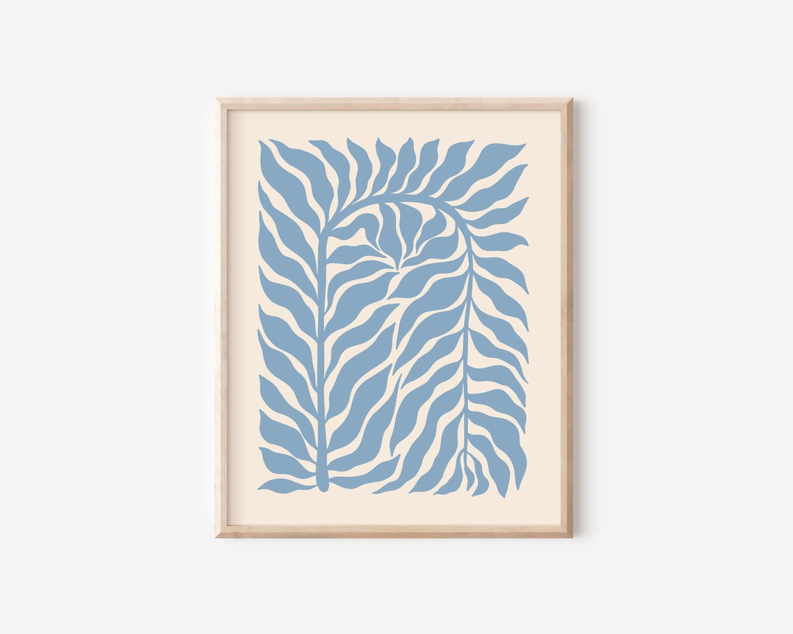 Blue Leaves Botanical Pattern Minimalist Nature Wall Decor Poster