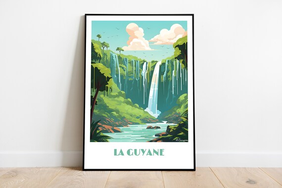 Handmade Poster Of Guyana Wall Art Retro Travel Framed Birthday Home Made Decor Gift Vector Illustration Print Painting Custom
