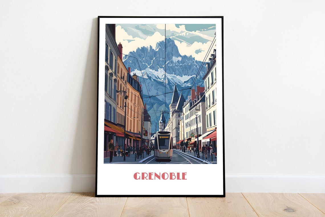Handmade Grenoble Poster Wall Art Modern Travel Framed Birthday Home Made Decor Gift Vector Illustration Print Painting Custom