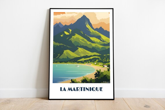 Martinique Handmade Poster Wall Art Retro Travel Framed Birthday Home Made Decor Gift Vector Illustration Print Painting Custom