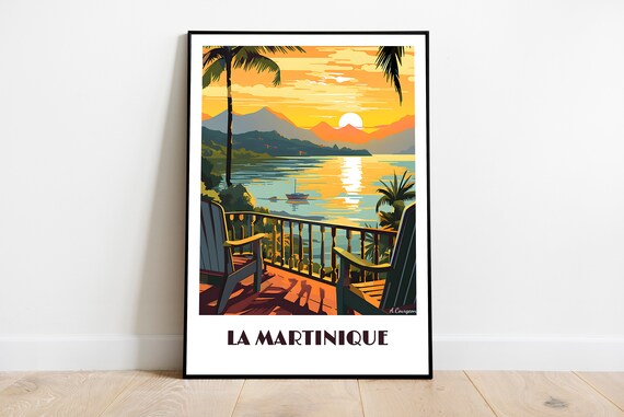 Martinique Handmade Poster Wall Art Retro Travel Framed Birthday Home Made Decor Gift Vector Illustration Print Painting Custom