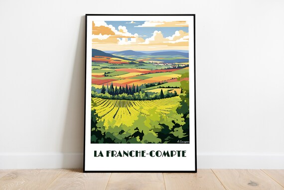 La Franchecompte Handmade Poster Wall Art Retro Travel Framed Birthday Home Made Decor Gift Vector Illustration Print Custom