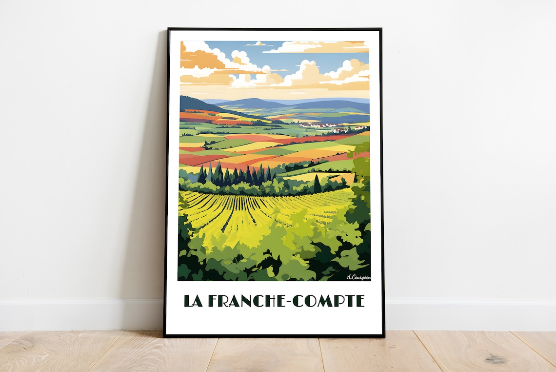 La Franche Comte France Rolling Hills Retro Scenic Travel Poster