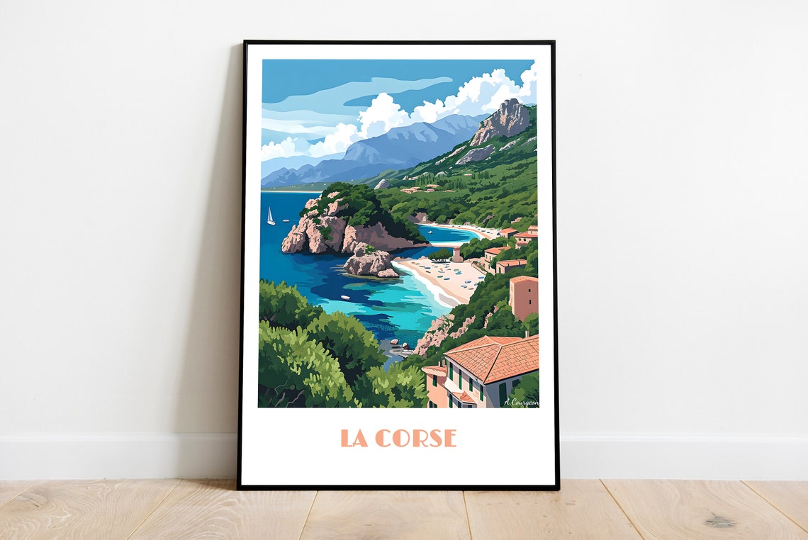 Handmade Corsica Poster Wall Art Modern Travel Framed Birthday Home Made Decor Gift Vector Illustration Print Painting Custom