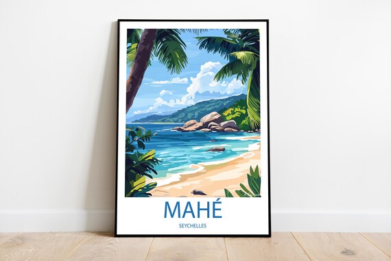 Mah 1 Seychelles Handmade Poster Wall Art Modern Travel Framed Birthday Home Made Decor Gift Vector Illustration Print Custom