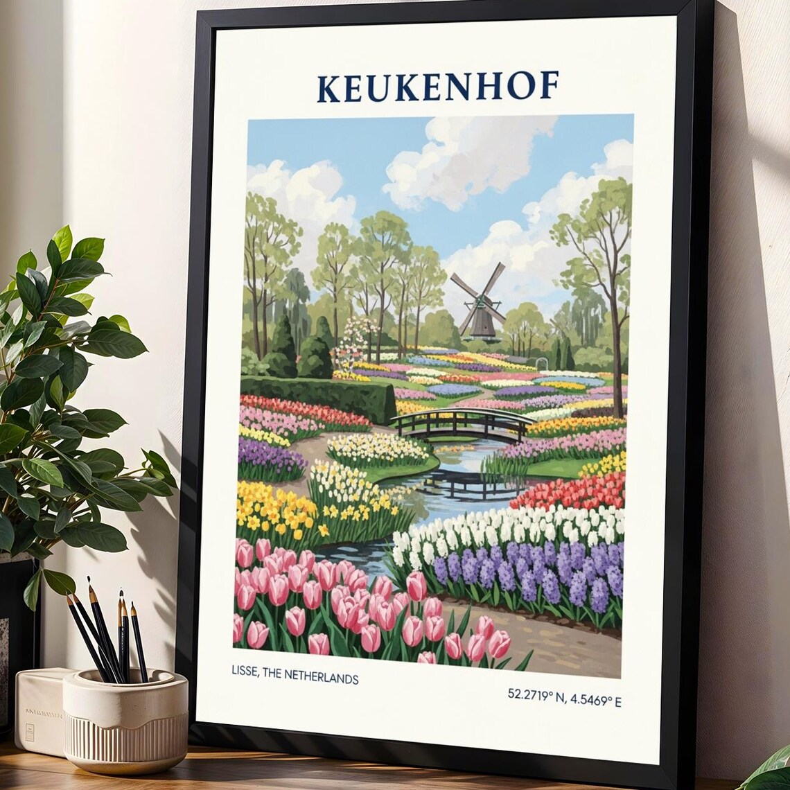Keukenhof Tulip Fields Botanical Art Print
