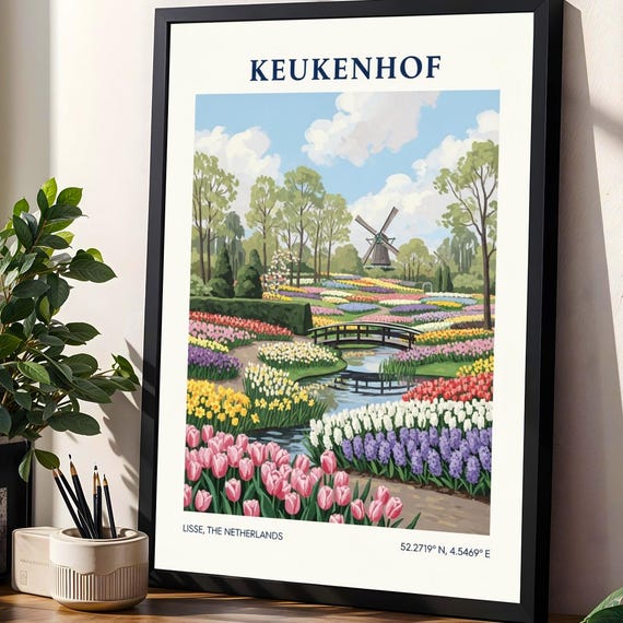 Keukenhof Tulip Fields Botanical Art Print