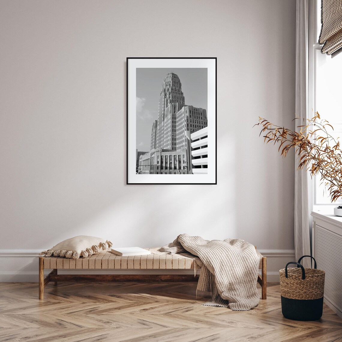 Buffalo City Hall Art Deco Tower Close Up Black White Poster - Image 2