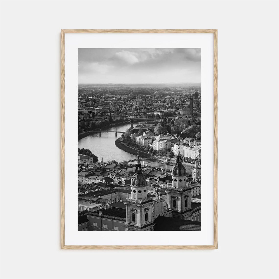 Salzburg Austria Salzach River Old Town Black and White Poster