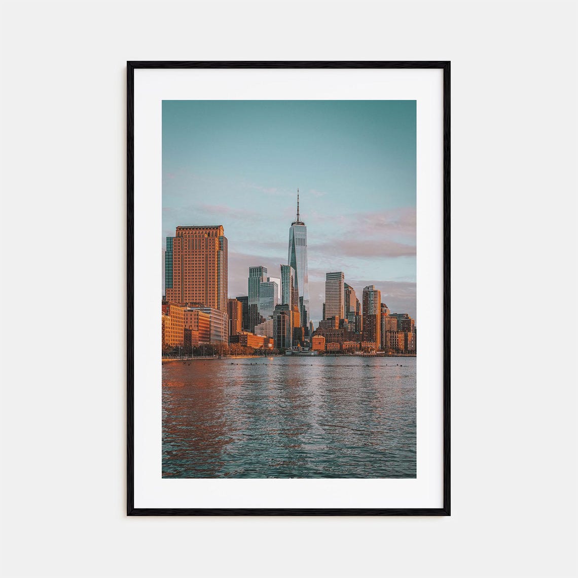 New York City Skyline Sunset Manhattan Waterfront Travel Poster