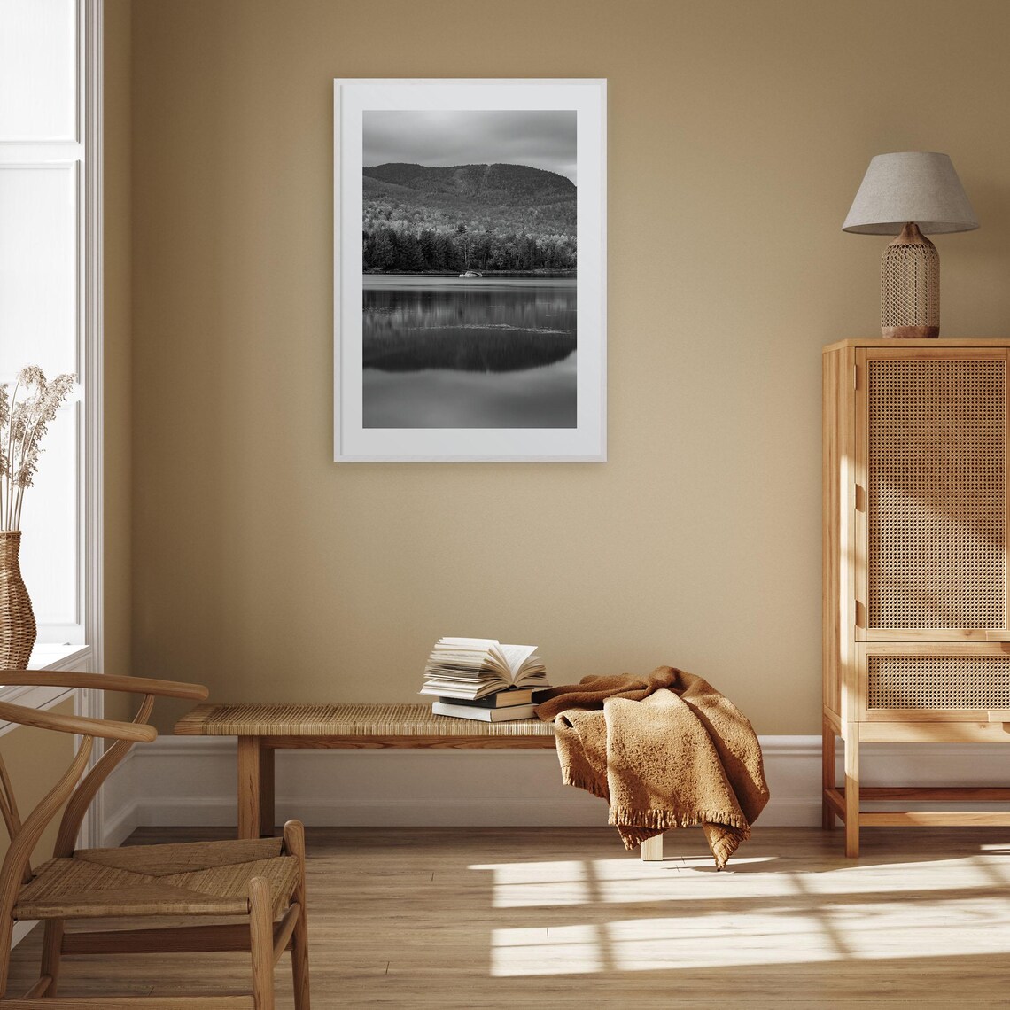 Adirondack Mountains Lake Reflection Black And White Photo Poster - Image 3