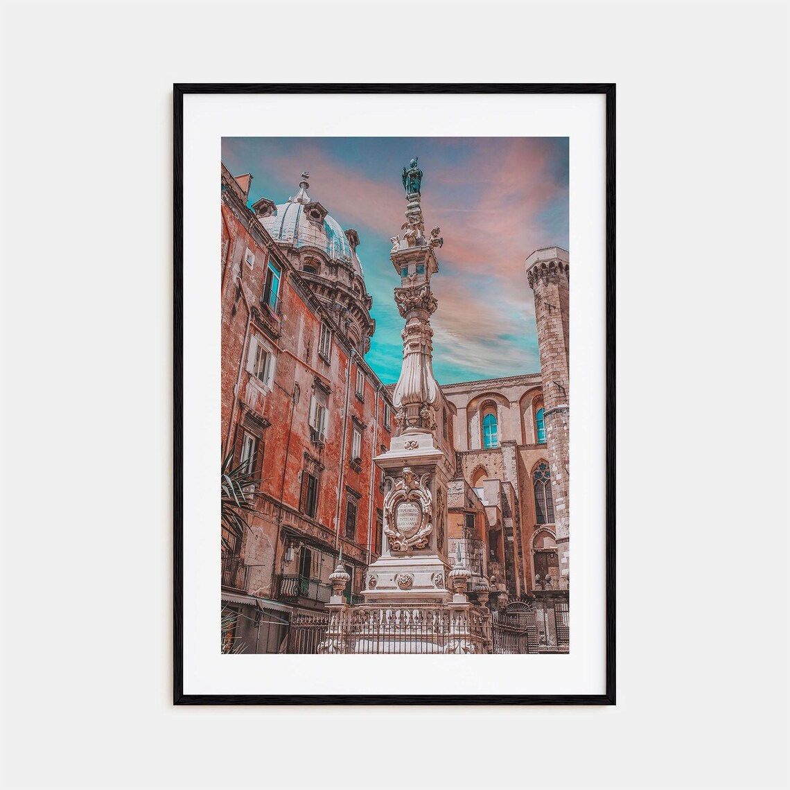 Naples Italy Historic Baroque Column Cathedral Street Poster
