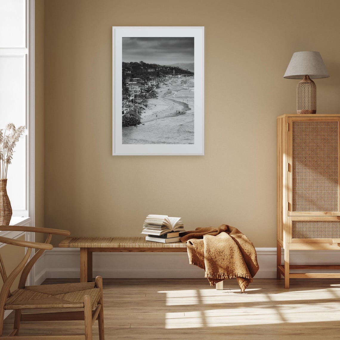 Del Mar California Black And White Sandy Beach And Cliffs Poster - Image 3