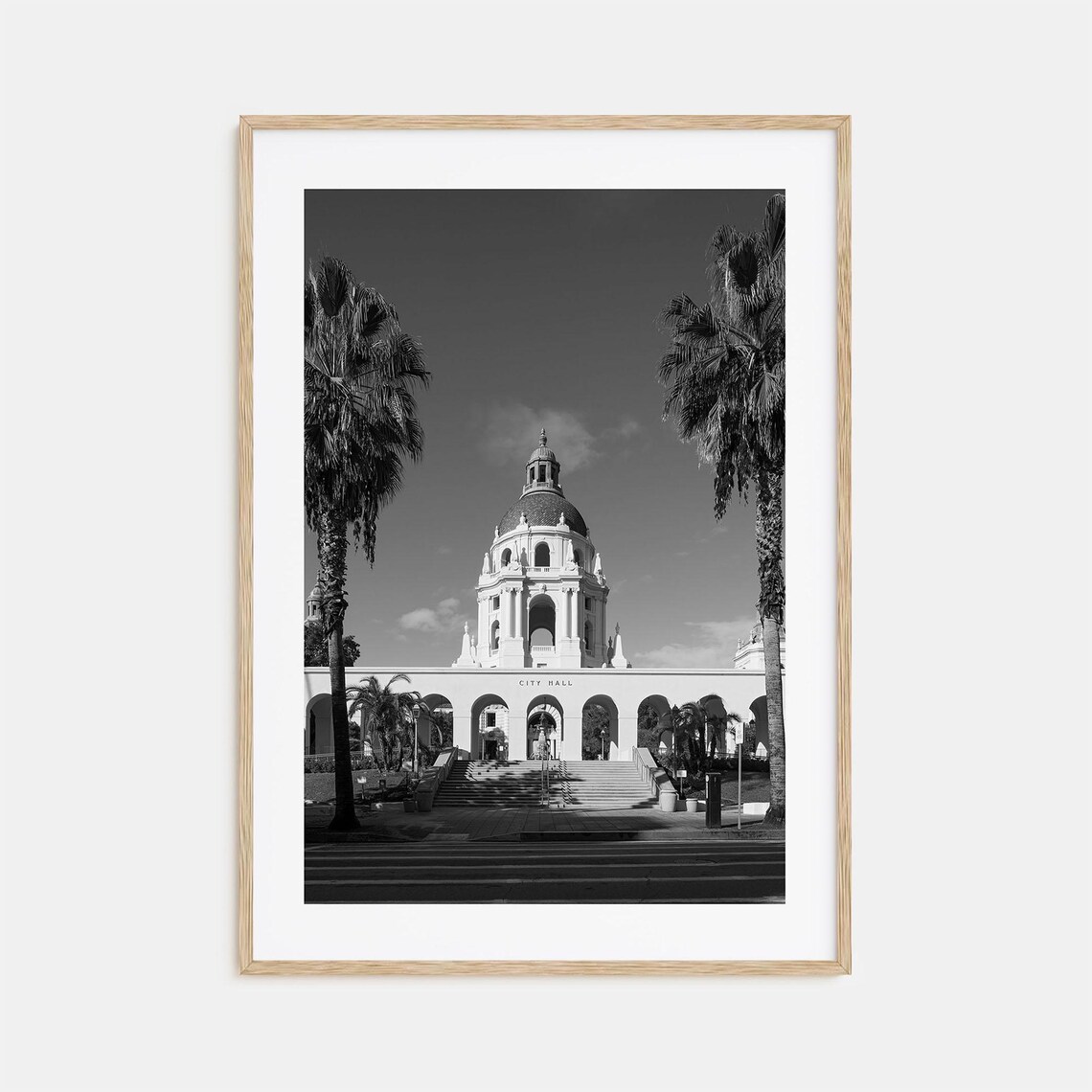 Beverly Hills City Hall Palm Trees Black and White Photo Poster