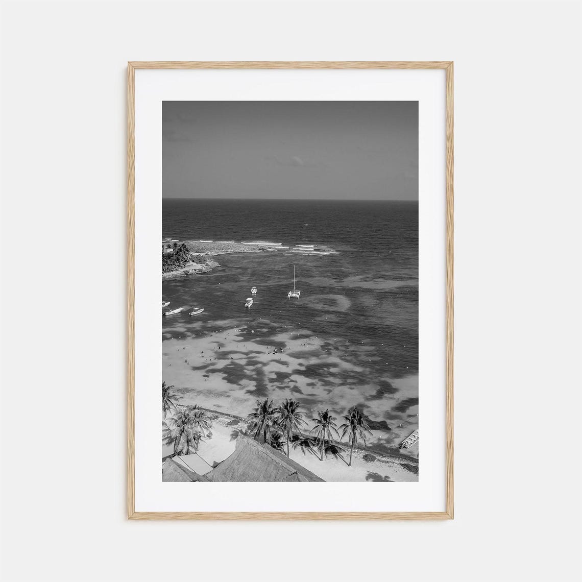 Akumal Bay Aerial Boats Palm Beach View Black And White Photo Poster