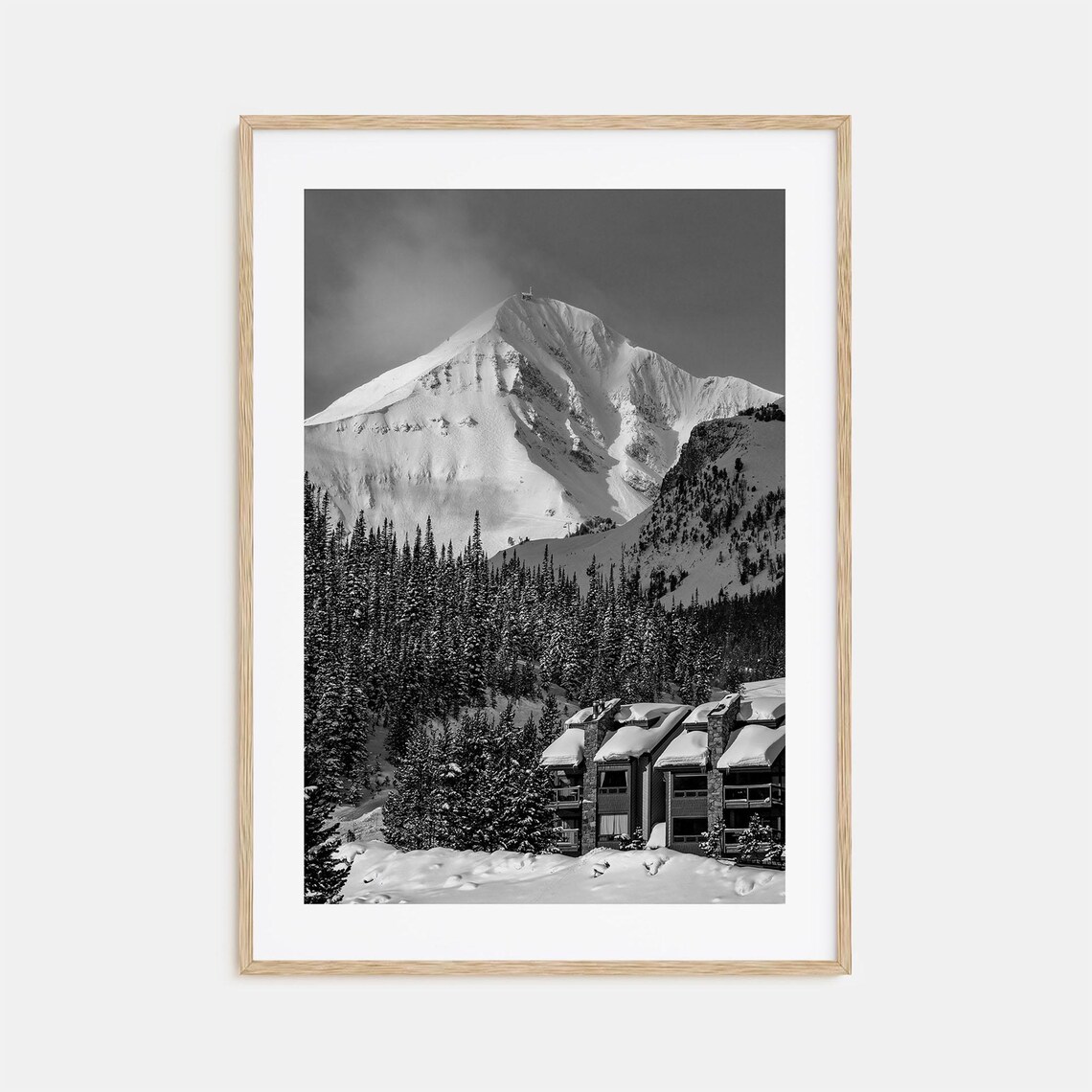 Big Sky Montana Lone Peak Snowy Mountains Black And White Photo Poster