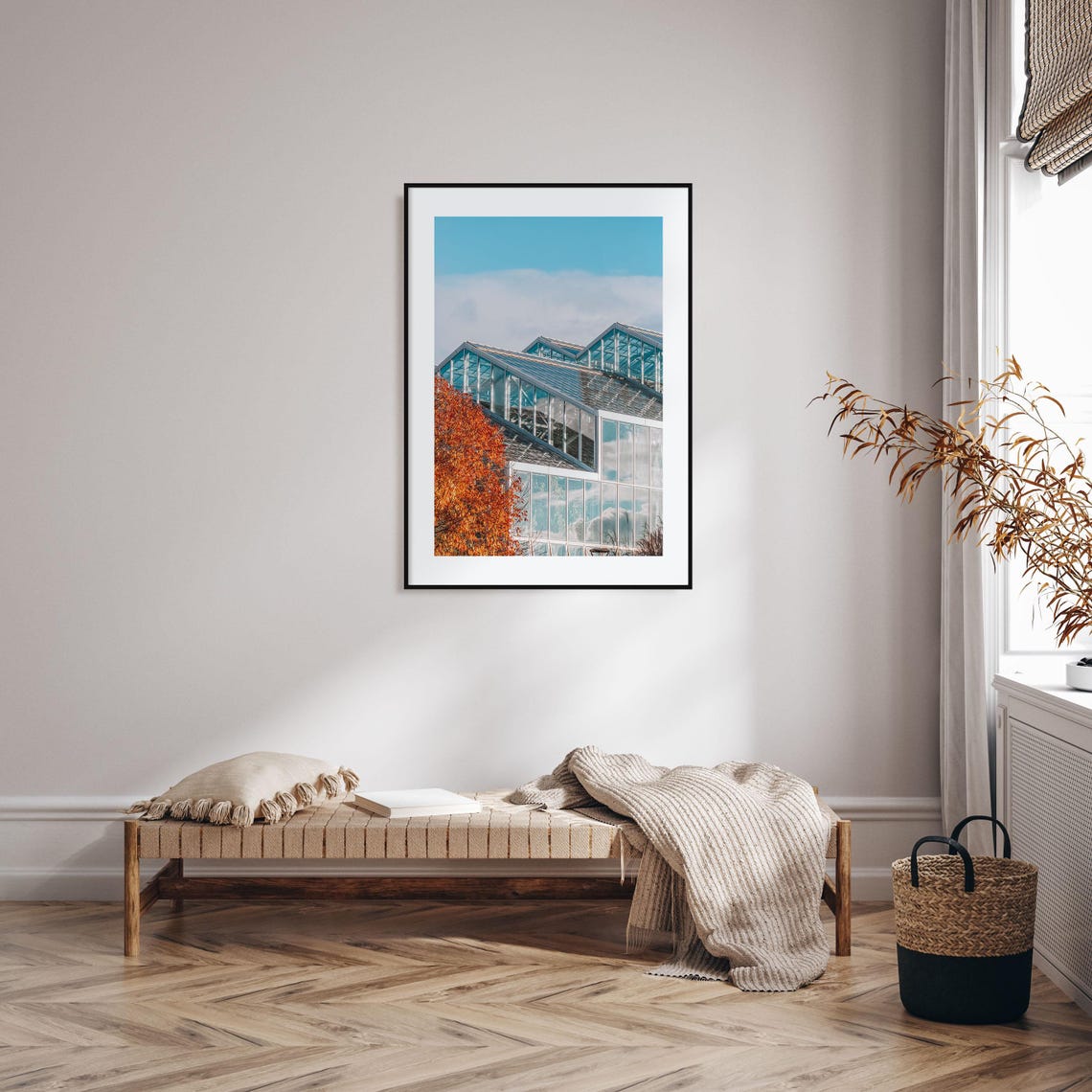 Grand Rapids Glass Conservatory with Autumn Tree Detail Print - Image 2