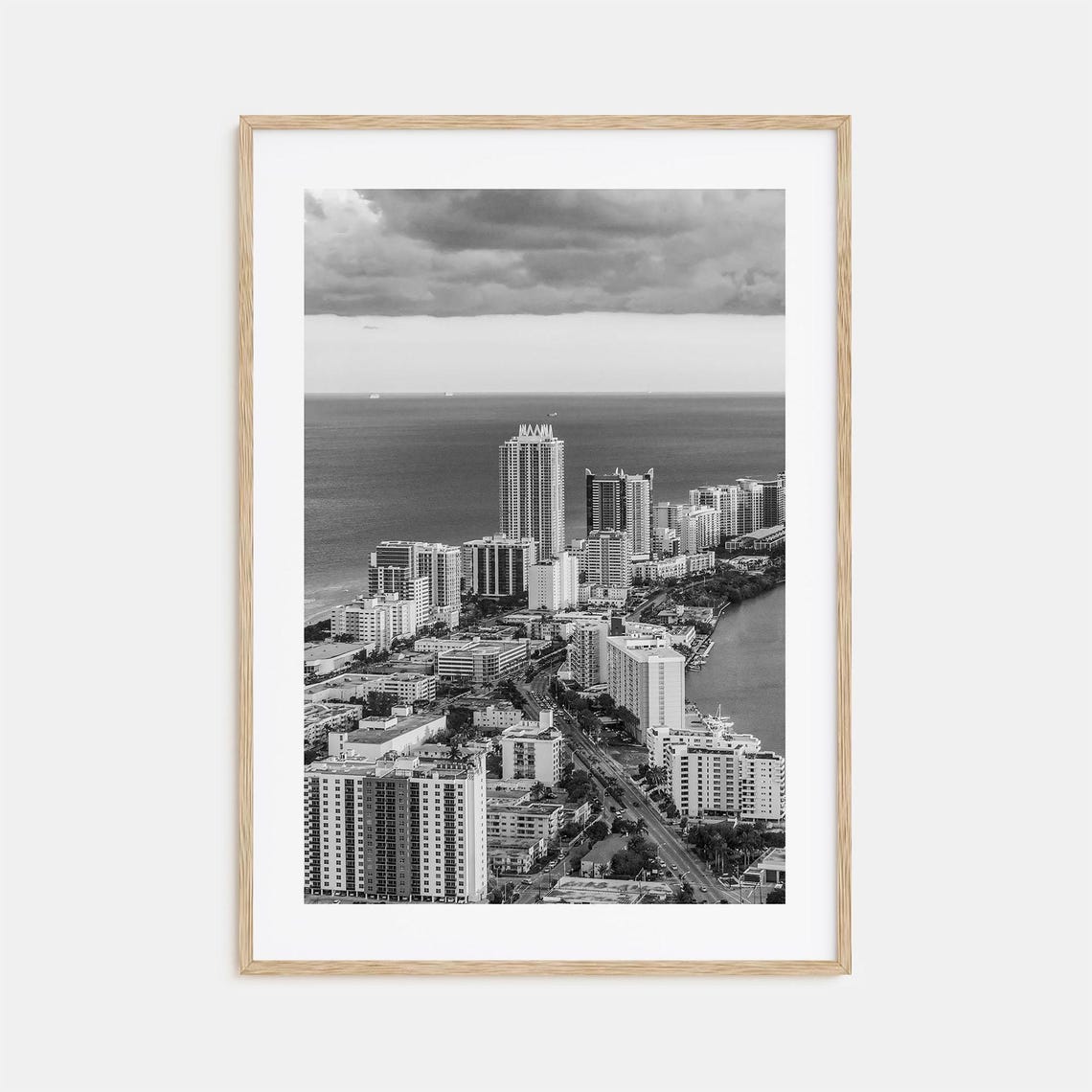 Miami Beach Florida Aerial Black And White Coast Skyline Poster
